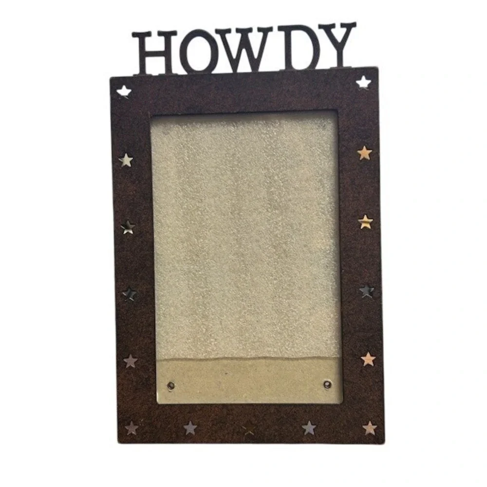 Rustic Metal Howdy Picture Frame Brown Western Star Cutout 4x6 Vertical Decor